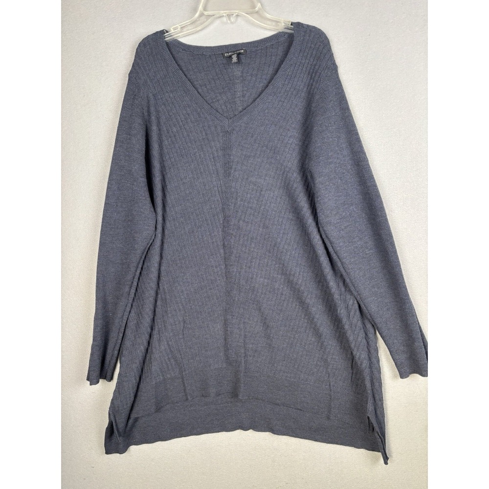 Eileen Fisher Women's Sweater XL Blue Italian Yard long sleeve knit top 3602